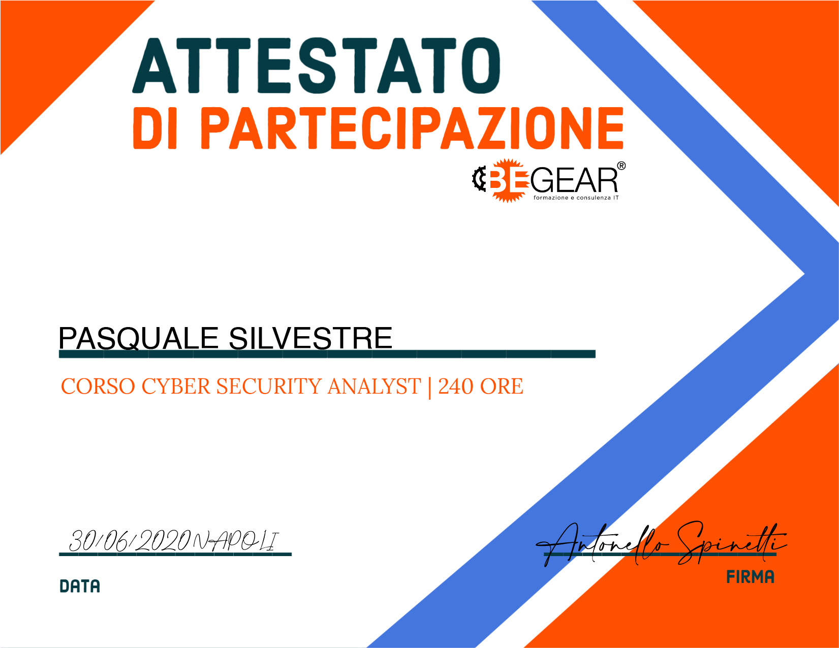 Attestato Cyber Security